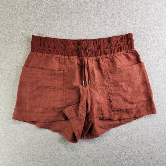 Athleta Shorts Womens 8 Rust Brown Cabo Linen 4"Cuffed Boho Resortwear Travel - Picture 1 of 11